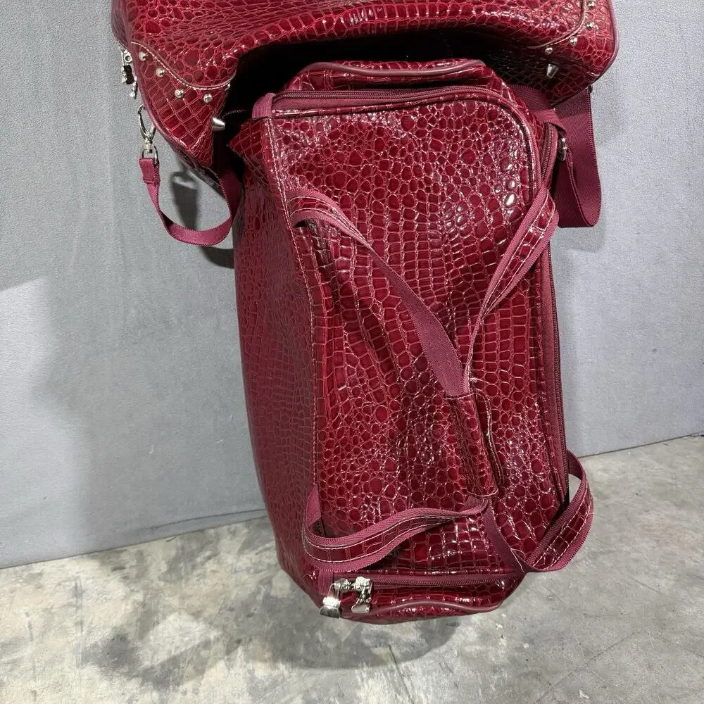 Kathy Van Zeeland Red Croco PVC 2 Piece Luggage Carry On Suitcase & Duffel Bag
